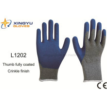 10g T/C Brushed Shell Latex Crinkle Safety Work Glove with Thumb Fully Coating (L1202)